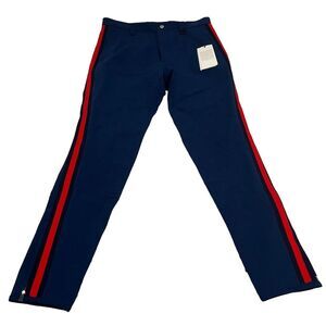 Gucci Men's Blue Stretch Gabardine Striped Web Riding Trousers Pants Size 46